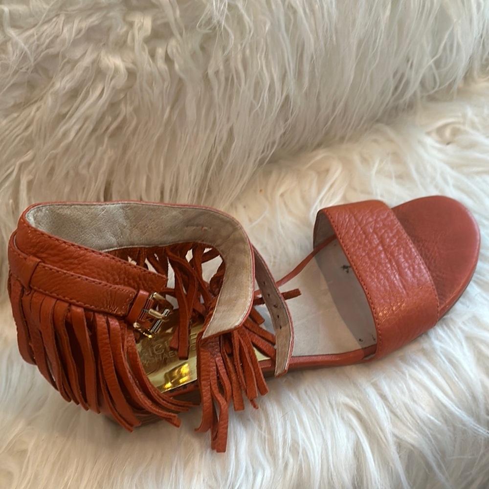 Fringed Leather Sandals - Orange